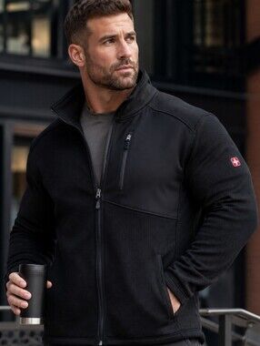 SWISSTECH Men's 3XL Black Zip Performance Fleece Jacket Sweater Knit Softshell